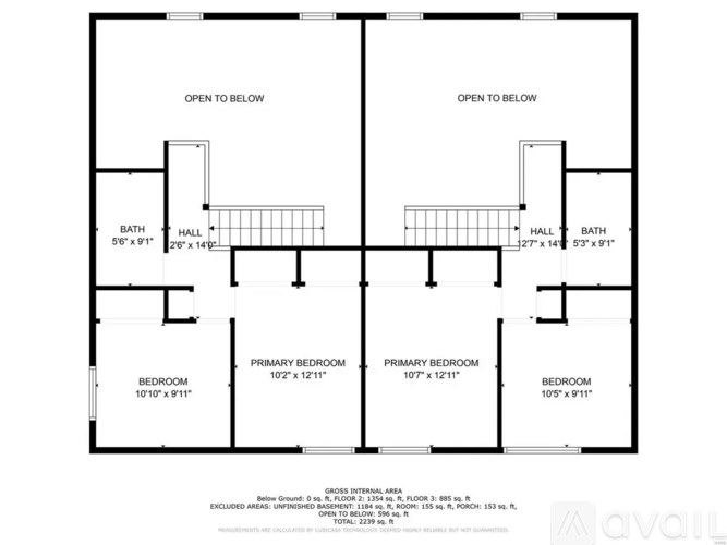 A floor plan for a two bedroom apartment with a bathroom and a hallway.