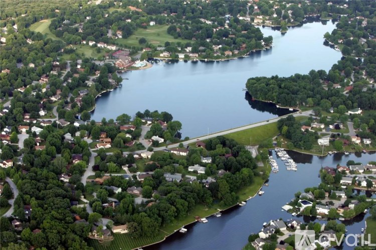A small town with a large body of water in the middle.