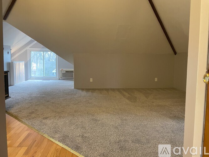 A room with a carpeted floor and wooden flooring visible in the foreground.