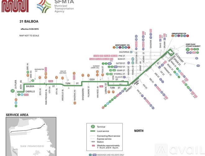 A map of the 31 Balboa route by the San Francisco Municipal Transportation Agency.