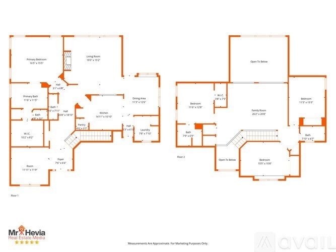 A floor plan of a property with rooms labeled, such as 'Living Room' and 'Bedroom 1'.
