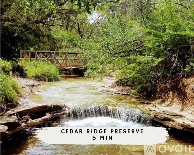 A bridge over a stream in the Cedar Ridge Preserve.