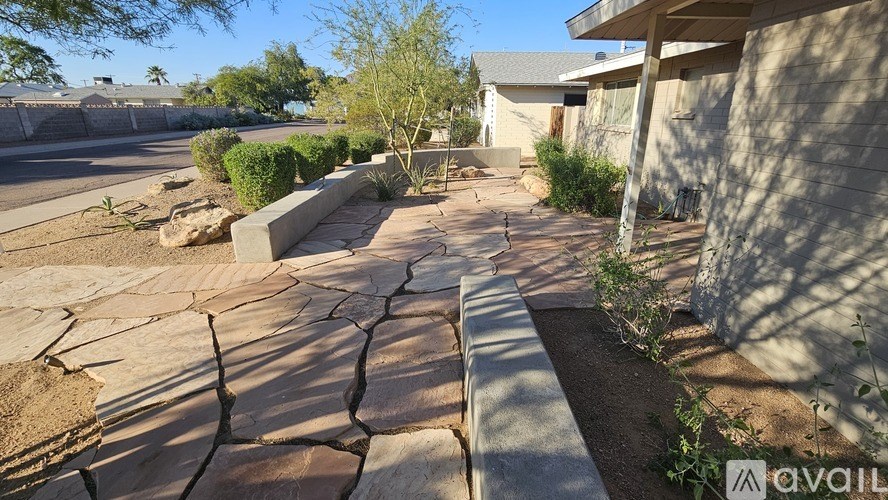 A cracked ground with a bench and a wall in the background.