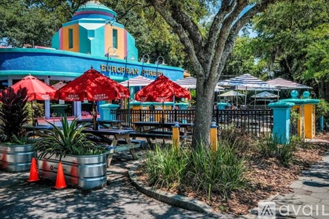 A colorful building with the words "European Street" on it.