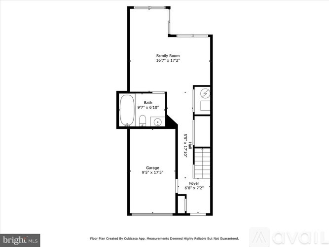 A floor plan for a home with a family room, garage, and foyer.