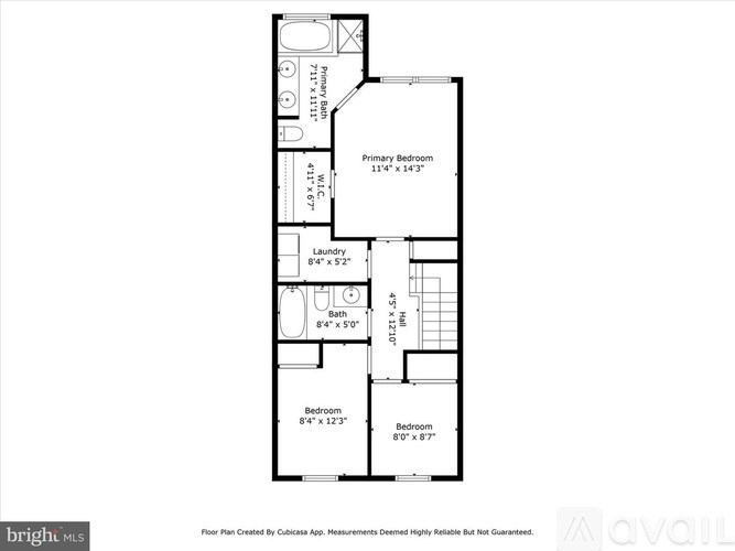 A floor plan for a home with a primary bedroom, laundry room, bathroom, and two additional bedrooms.