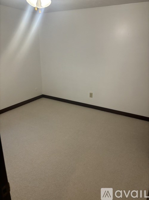 A room with a light on the ceiling and a carpet on the floor.