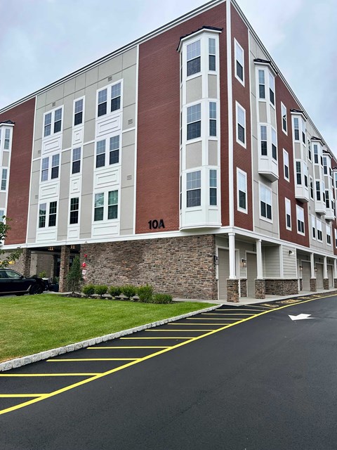 A building with the number 104 on it.