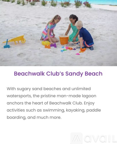 A beach scene with children playing in the sand.