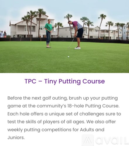 Two people playing golf on a putting course.