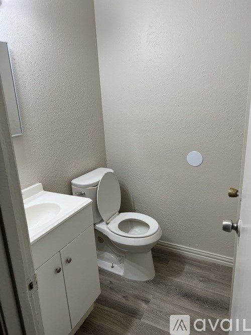 A white toilet sits next to a sink in a small bathroom.