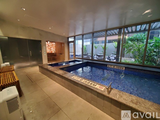 A swimming pool with the text "ZERO DEPTH" on the side.