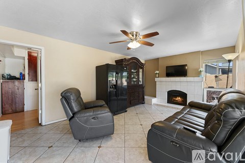 A living room with a fireplace and a television.