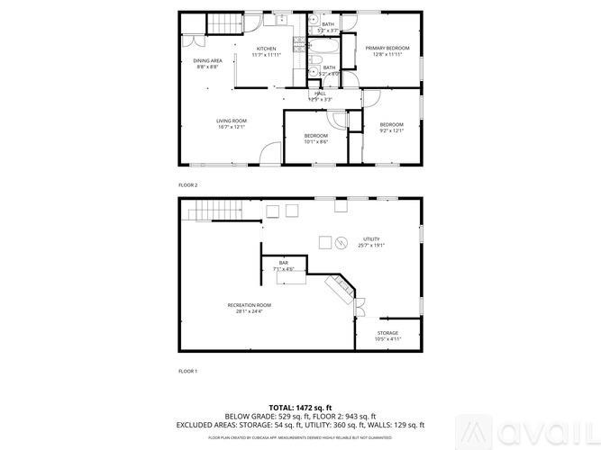 A floor plan of a two-story house with a living room, two bedrooms, a bathroom, and a kitchen.