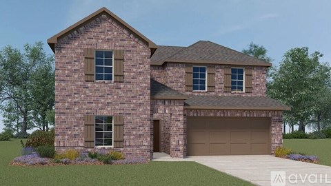 A house with a brown brick exterior and a brown roof.