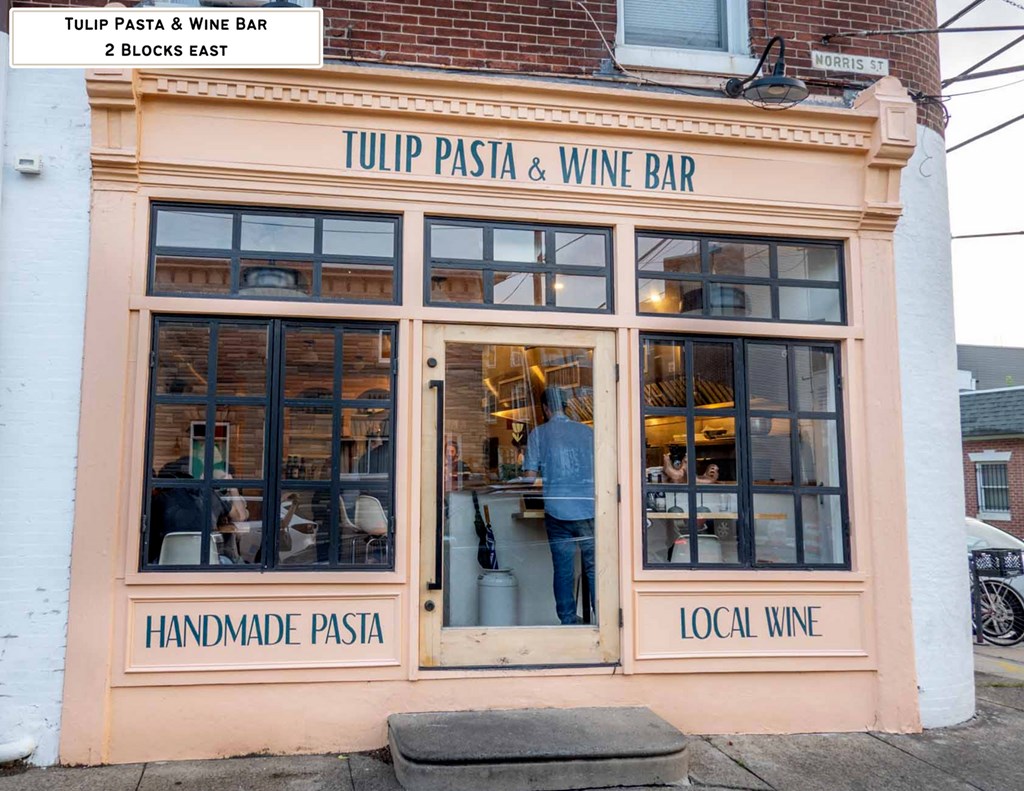 Tulip Pasta and Wine Bar is a 2 blocks east restaurant.
