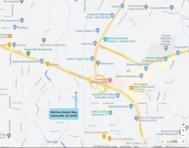 A map shows a location at 306 Penn Station Way, Cartersville, GA 30120.