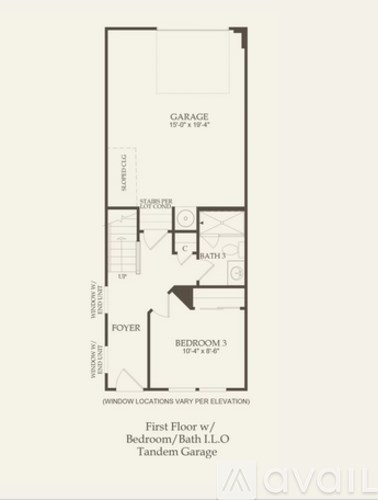 A floor plan for a house with a garage and two bedrooms.