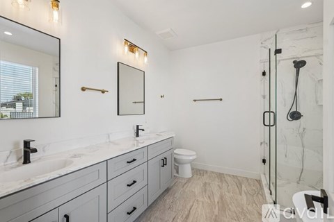A bathroom with a white toilet and a walk-in shower.