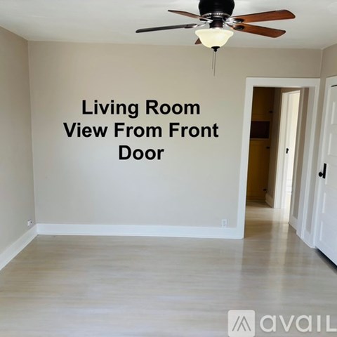 A living room with a view from the front door.