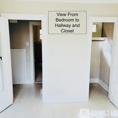 A hallway with a sign that says "View From Bedroom to Hallway and Closet".