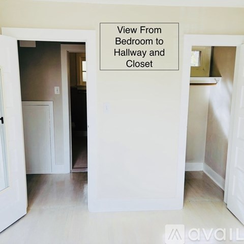 A hallway with a sign that says "View From Bedroom to Hallway and Closet".