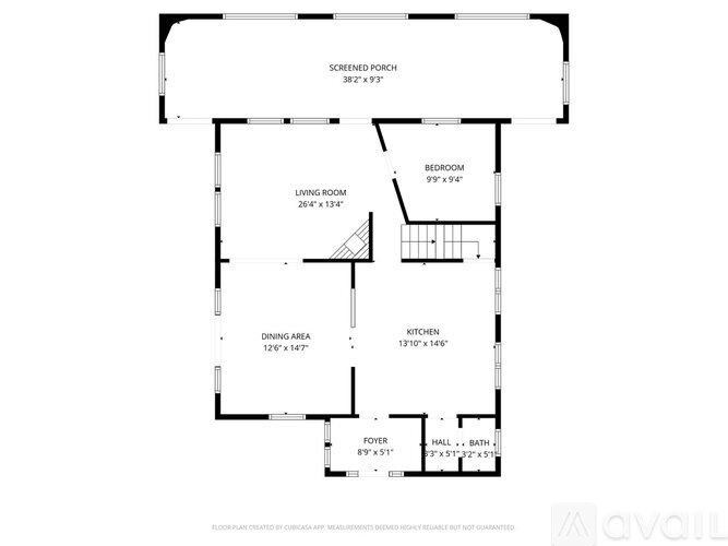 A floor plan for a home with a living room, dining area, kitchen, and bathroom.
