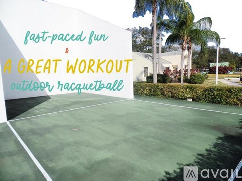 A sign that says fast-paced fun and a great workout outdoor racquetball.
