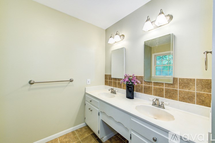 A bathroom with a white sink and a mirror above it.