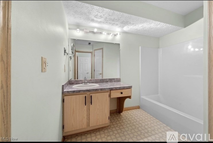A bathroom with a sink, mirror, and wooden cabinets.