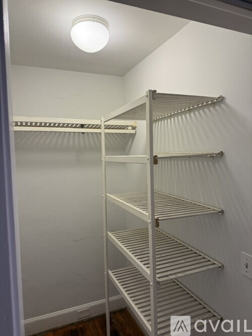 Empty shelves in a white room.