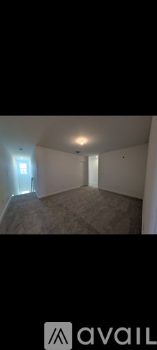A room with a carpeted floor and a doorway leading to another room.