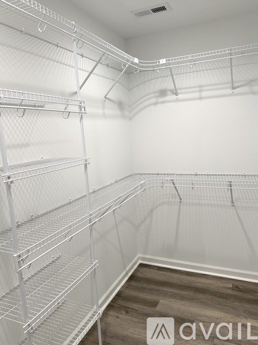 Empty shelves in a storage room.