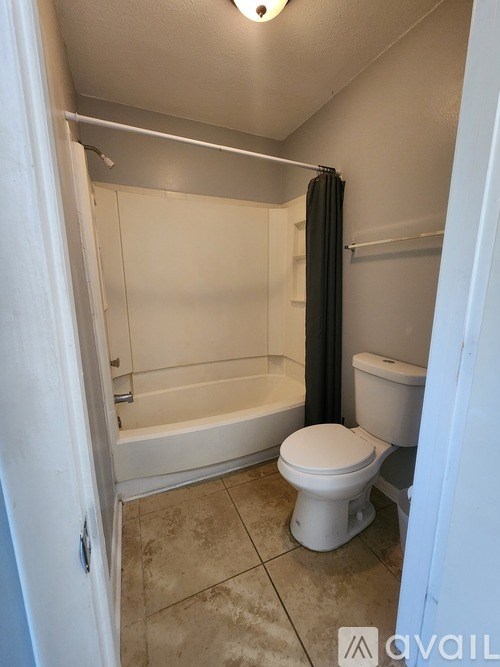 A bathroom with a toilet, tub, and shower.