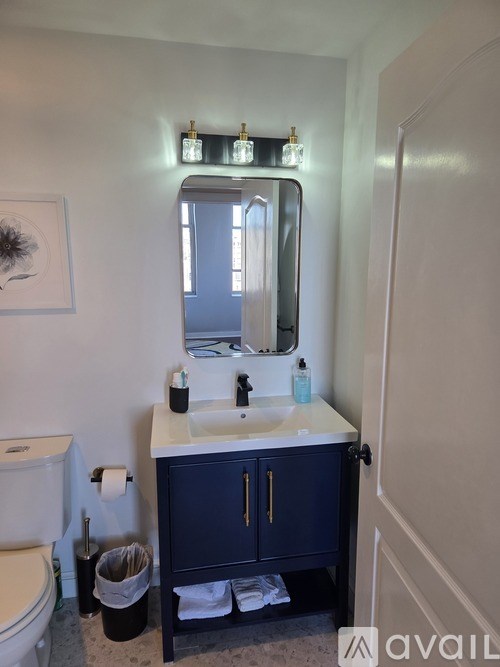 A bathroom with a sink, mirror, and toilet.