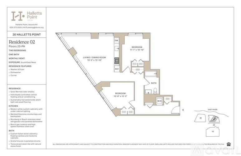 A floor plan for a residence at Halletts Point shows two bedrooms and a living area.