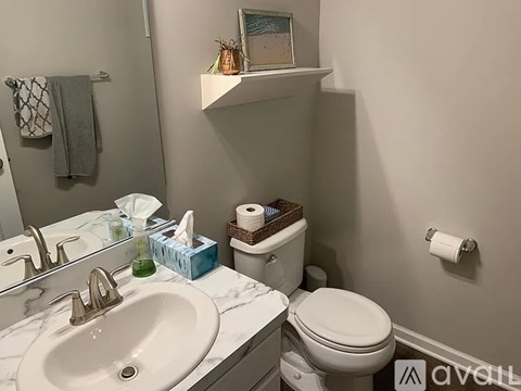 A bathroom with a toilet, sink, and a shelf above it.