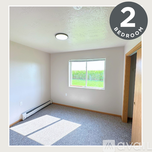 A bedroom with a window and a carpet on the floor.