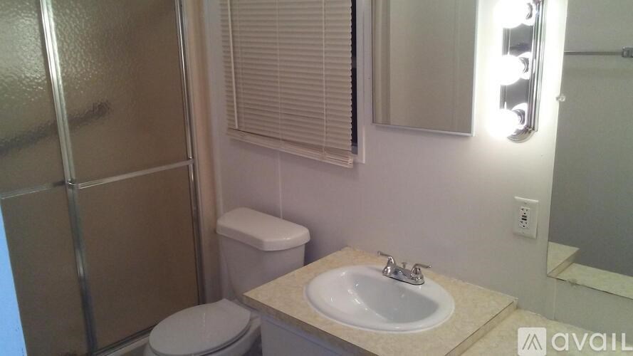 A bathroom with a toilet, sink, and mirror.