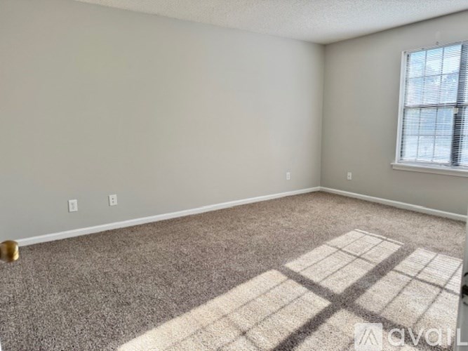 A room with a carpet and a window.