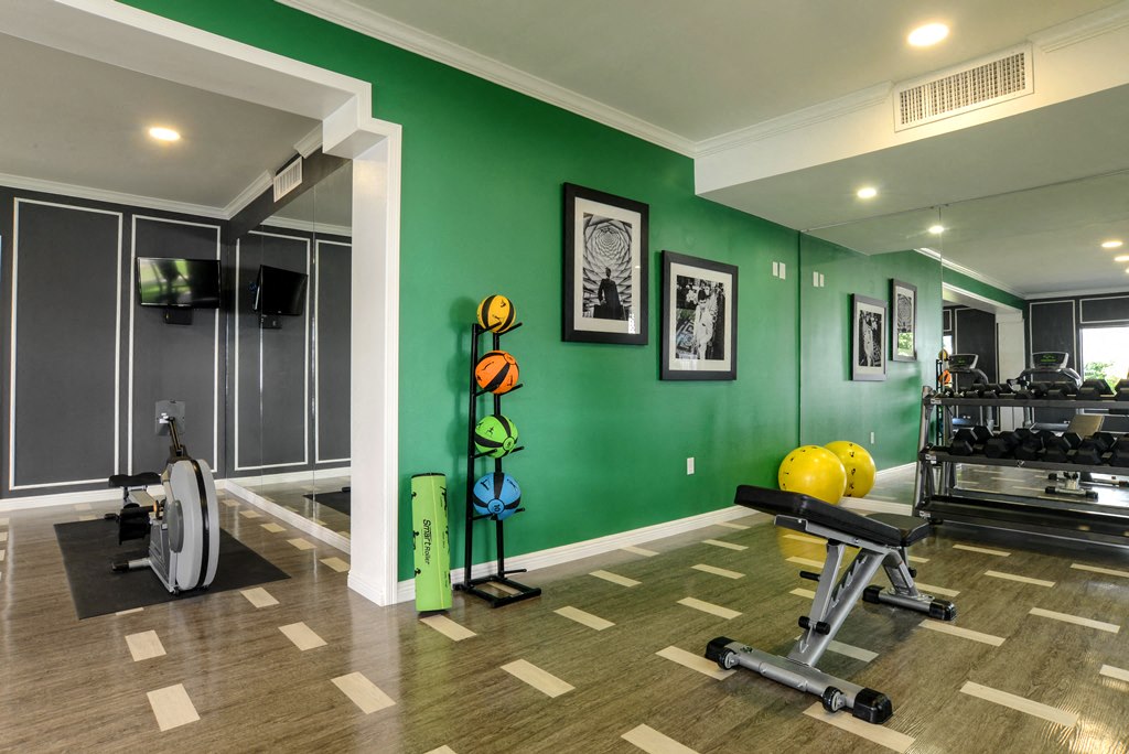 our fitness room with heavy pound balls