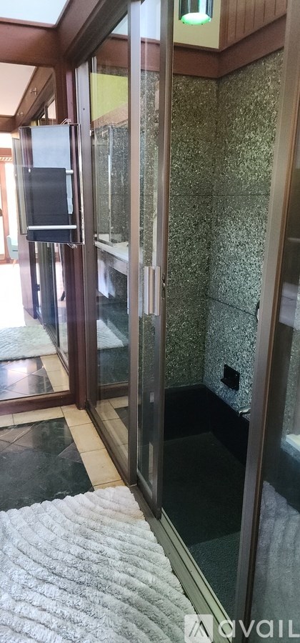 A glass door with a handle and a window.