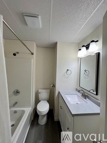 A bathroom with a toilet, sink, and bathtub.