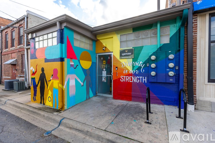 A brightly painted wall with the word "STRENGTH" on it.