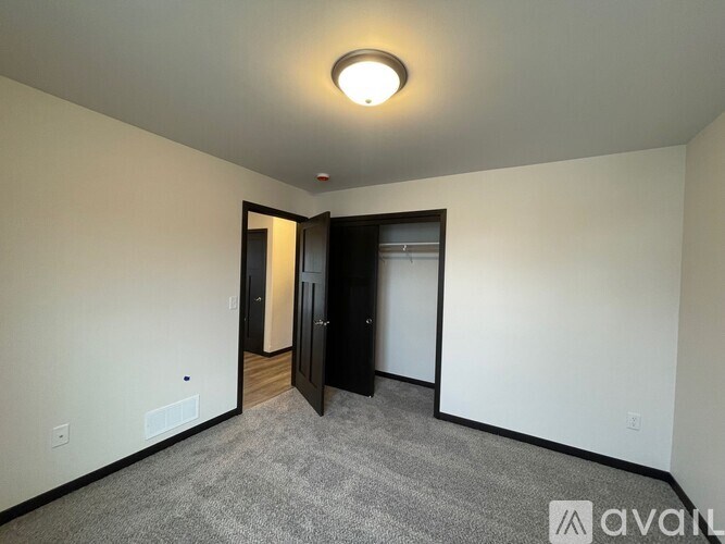 A room with a carpeted floor and a ceiling light.