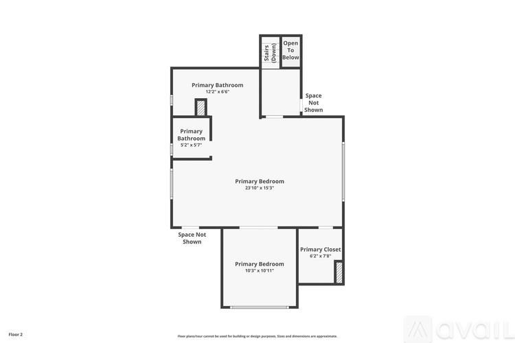 A floor plan of a house with a primary bathroom, two primary bedrooms, and a primary closet.