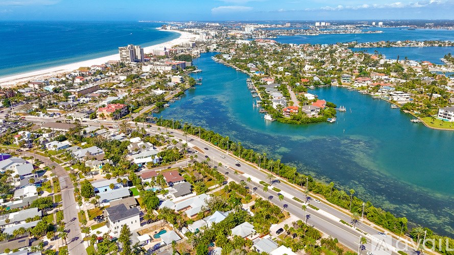 A coastal city with a mix of residential and commercial buildings.