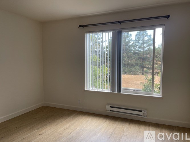 A room with a window and a radiator on the floor.