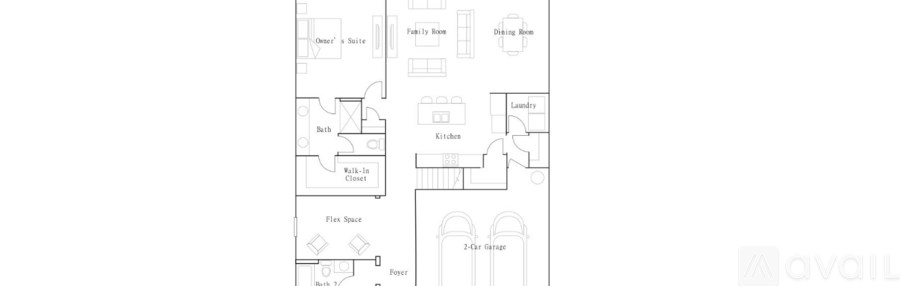 A floor plan of a house with a laundry room and a 2-car garage.