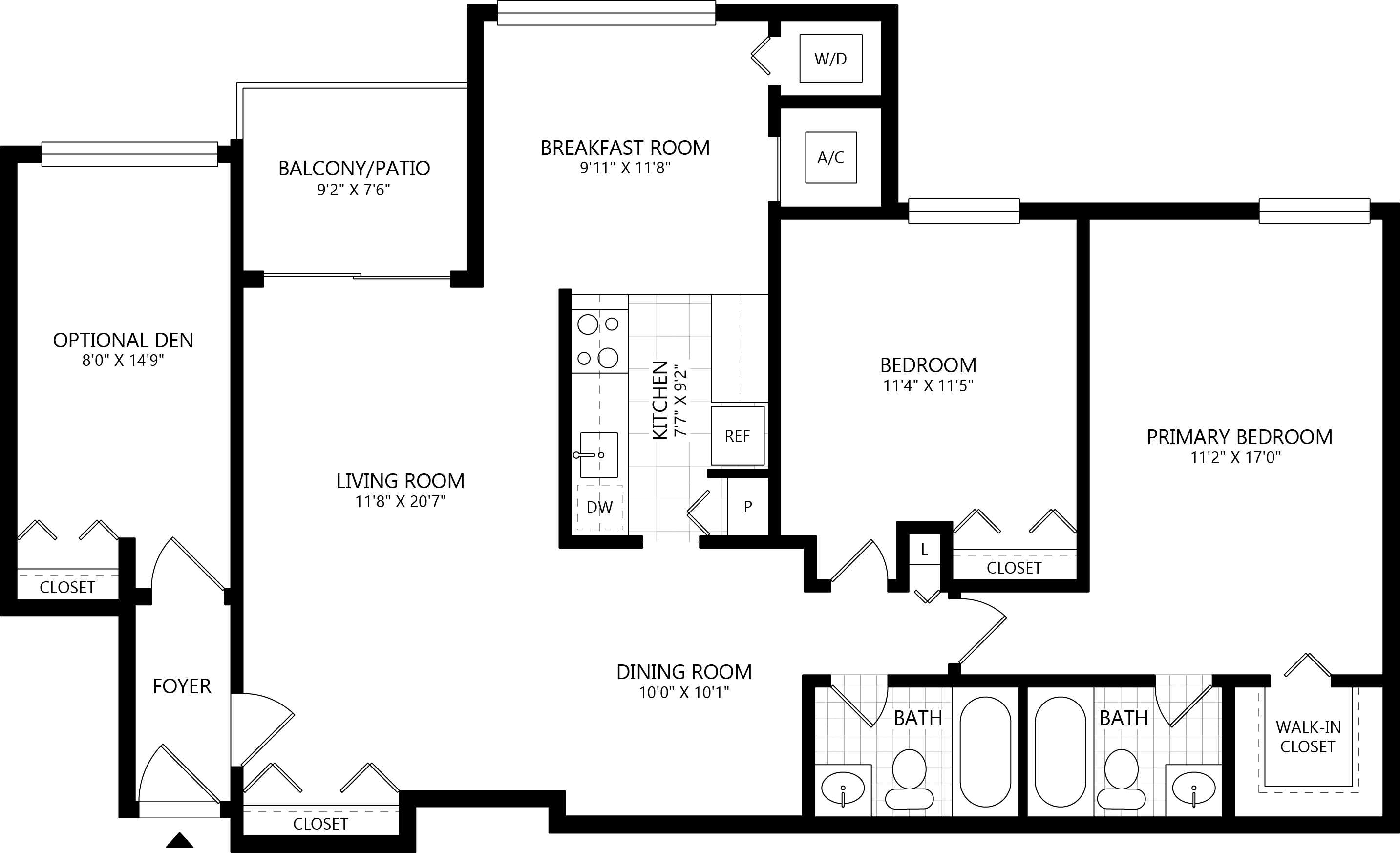 2 bed/ 2 Bath Den-B2D